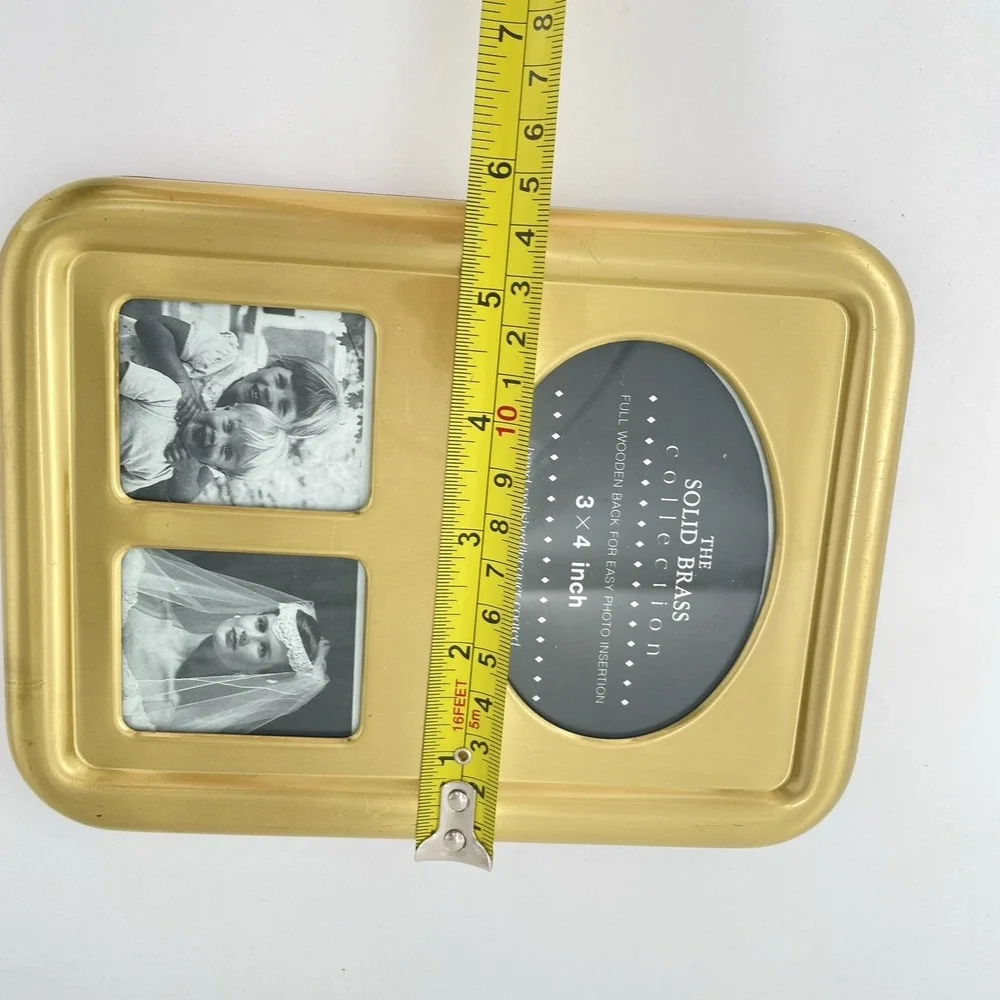Solid Brass 3 photo Picture Frame Tabletop easel Modern Minimalist Glossy